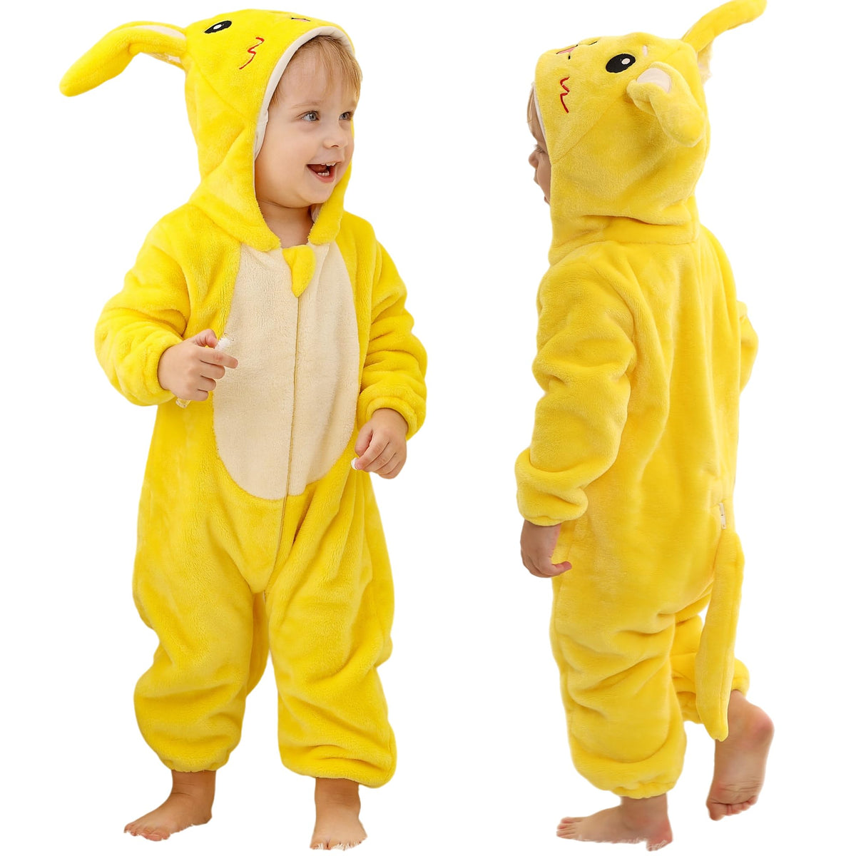 MICHLEY Unisex Baby Hooded Romper Infant Toddler Animal Dress Halloween Party Outfit Jumpsuit 6-12 Months Yellow Mouse