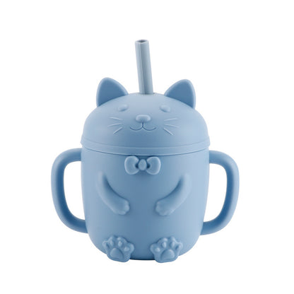 Cartoon Cat Silicone Baby Cup with Straw (BPA Free)