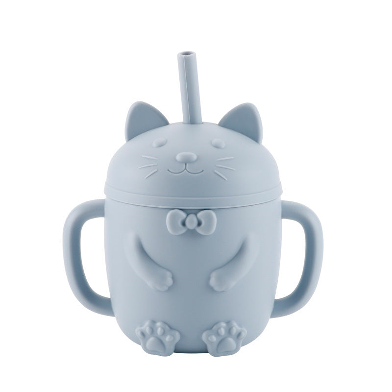 Cartoon Cat Silicone Baby Cup with Straw (BPA Free)