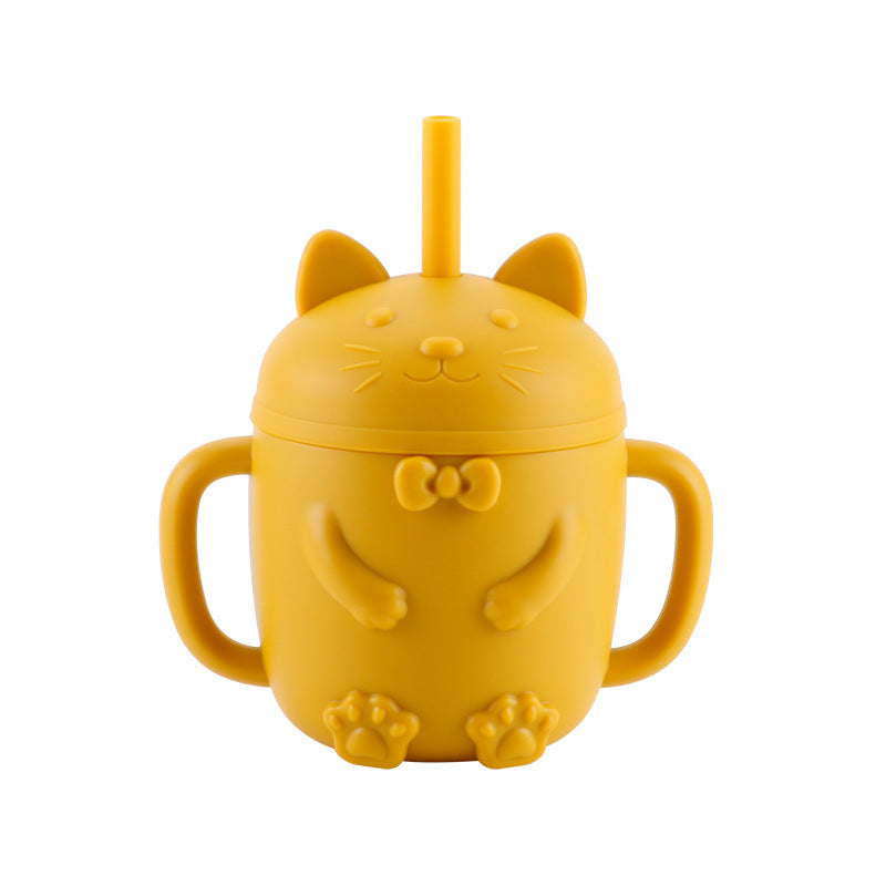 Cartoon Cat Silicone Baby Cup with Straw (BPA Free)