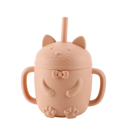 Cartoon Cat Silicone Baby Cup with Straw (BPA Free)