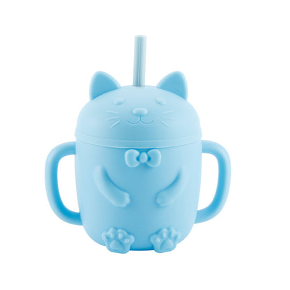 Cartoon Cat Silicone Baby Cup with Straw (BPA Free)