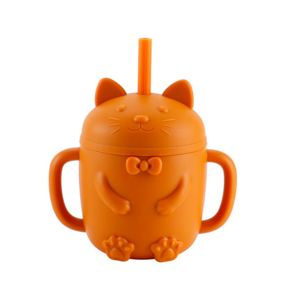 Cartoon Cat Silicone Baby Cup with Straw (BPA Free)
