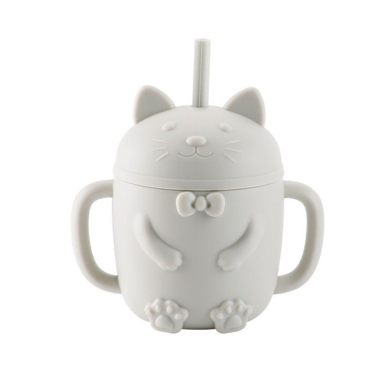 Cartoon Cat Silicone Baby Cup with Straw (BPA Free)