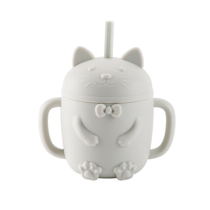Cartoon Cat Silicone Baby Cup with Straw (BPA Free)