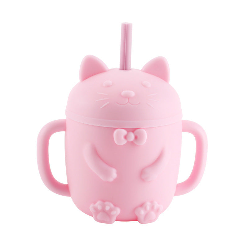 Cartoon Cat Silicone Baby Cup with Straw (BPA Free)