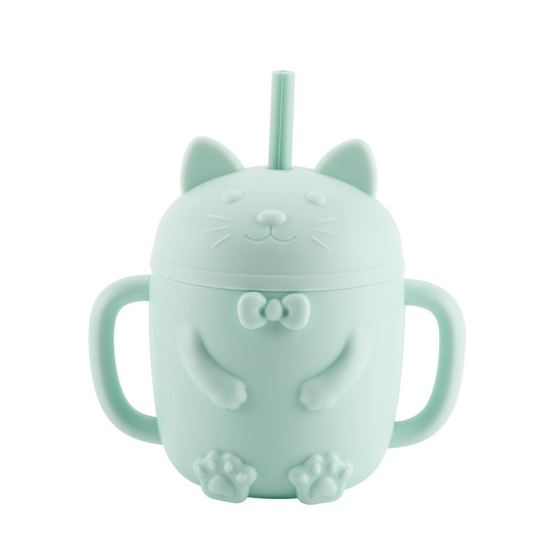Cartoon Cat Silicone Baby Cup with Straw (BPA Free)