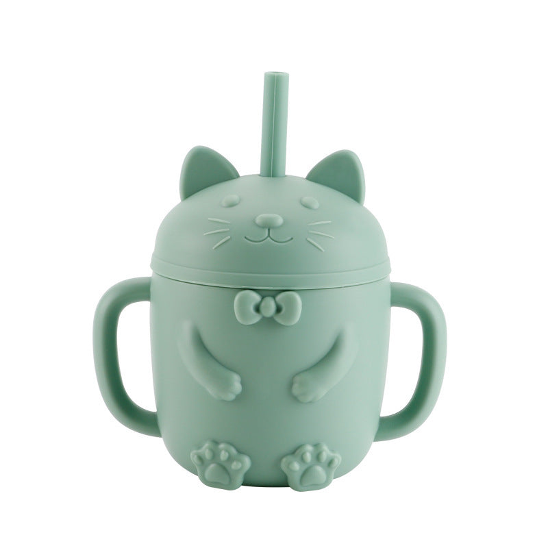 Cartoon Cat Silicone Baby Cup with Straw (BPA Free)