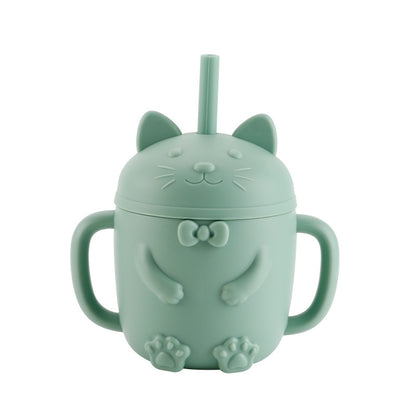 Cartoon Cat Silicone Baby Cup with Straw (BPA Free)
