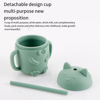 Cartoon Cat Silicone Baby Cup with Straw (BPA Free)