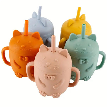 Cartoon Cat Silicone Baby Cup with Straw (BPA Free)
